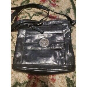 Giani Bernini Black Pebbled Leather Crossbody Shoulder‎ Bag Purse 1990s Vintage